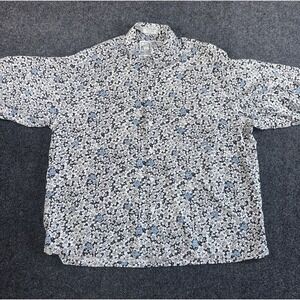 Vintage WEAR Rayon Blend Floral Button Up Shirt XL Taiwan Black White Blue